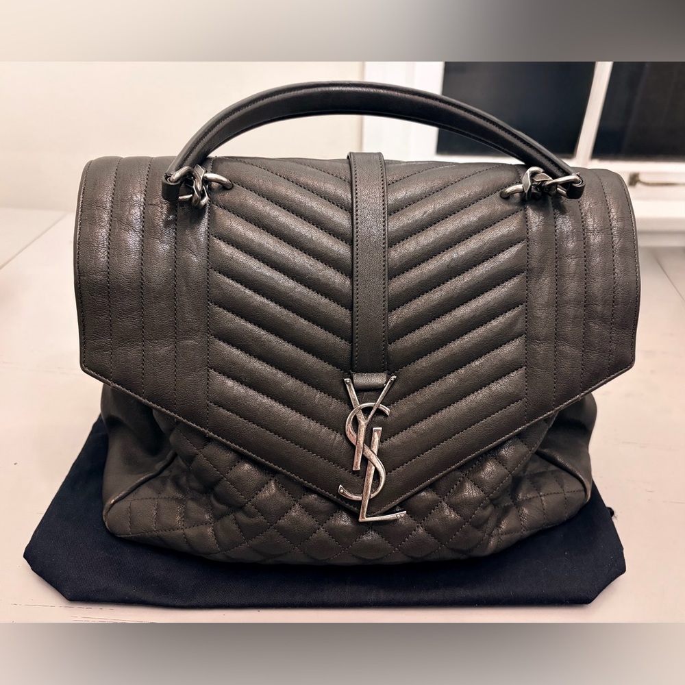 YSL Leather Bag Monogram College Flap Quilted w/ Chain - Picture 2 of 16